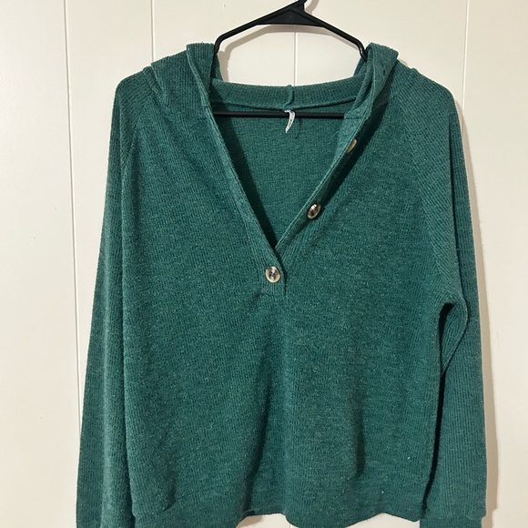 Teal Hooded Sweater with Buttons - Picture 1 of 2
